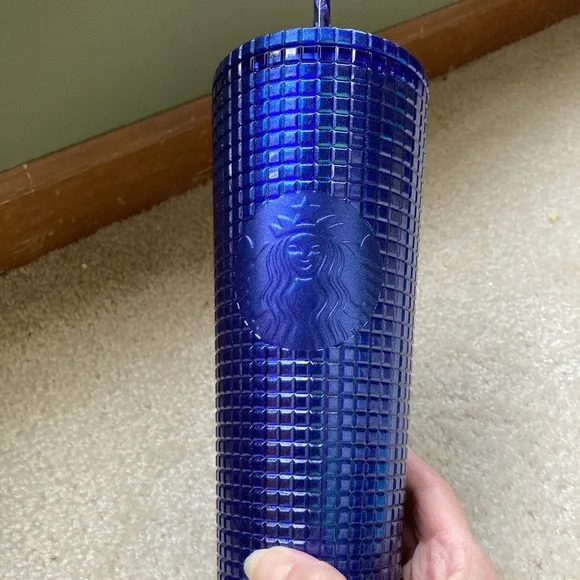 NWT Starbucks Cobalt Grid Midnight Blue Purple Cold Cup (24 oz) Tumbler l - Picture 1 of 4
